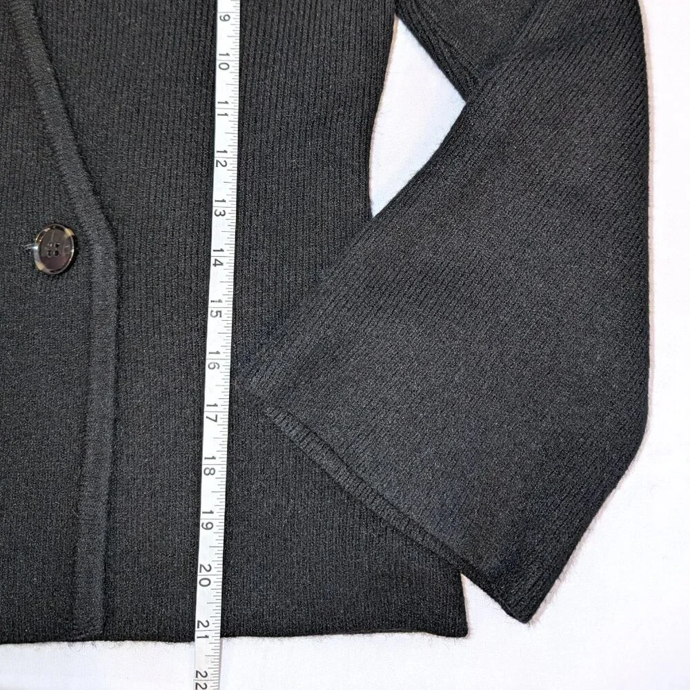 LOFT | 2025 Ribbed Double Button Sweater Jacket in Black | Size Small Petite
